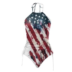 Women American Flag Halter Tankini Bikini 2pc Set Sz XL‎ Beach, Pool 4th Of July
